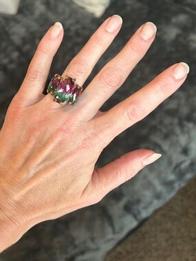 Watermelon Quartz Triplet Vermeil YG and Platinum Over Sterling Silver Size 6